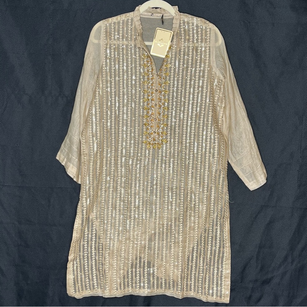 Agha Noor NWT 3/4 Sleeve Embroidered Tunic Kurta Top - Size Medium